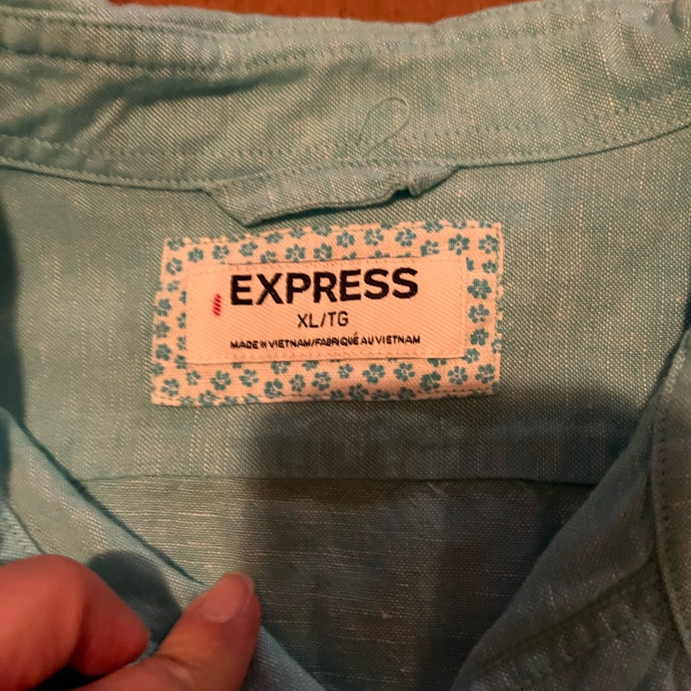 Express Linen Blend Turquoise Button Down Shirt W… - image 3